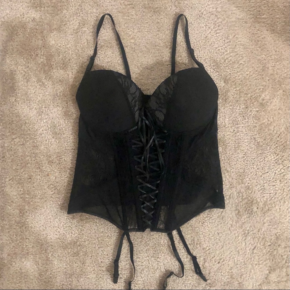 Unworn, black, size 1XL corset with garter clips